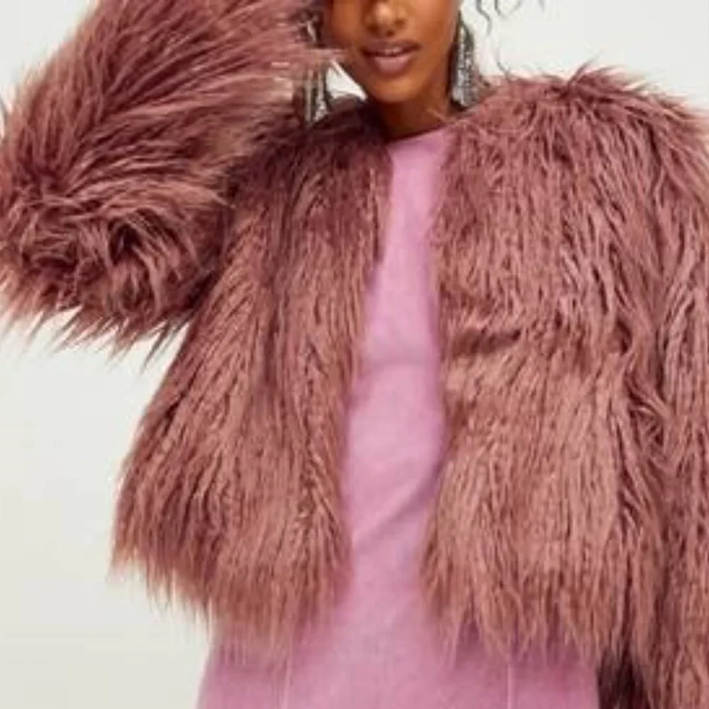 Free People Mauve Faux Fur Jacket - Picture 1 of 8